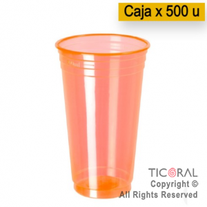 VASO NEON FLUO 300CC NARANJA COPOBRAS x 500 unidades (20 paq x 25 unidades)